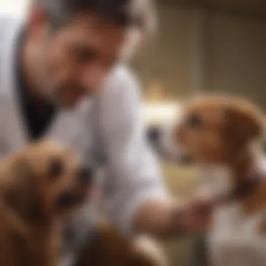 A veterinarian examining a dog for health concerns