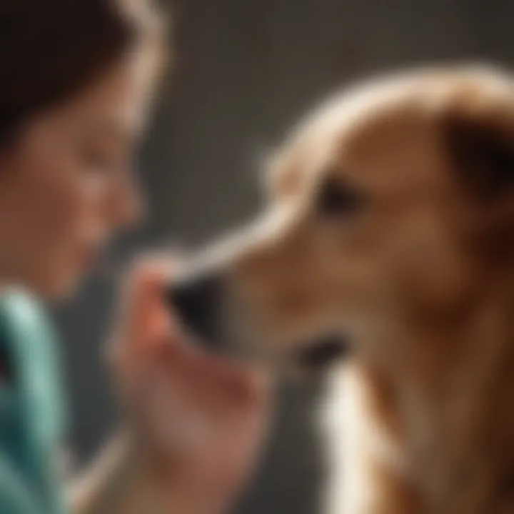 A dog receiving a veterinary examination for ear issues.