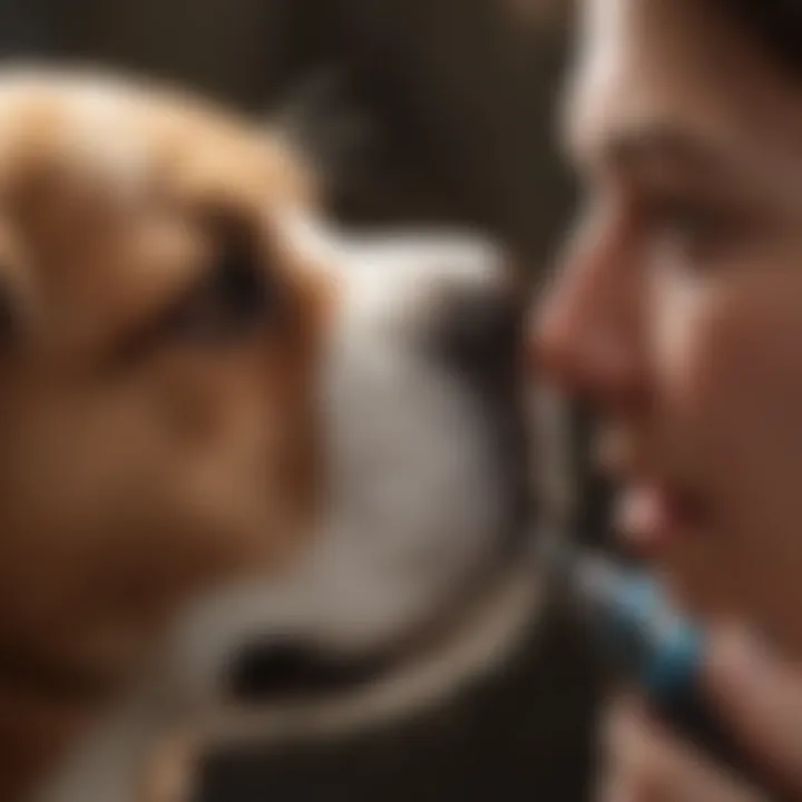 Veterinarian examining a dog's ear with diagnostic tools