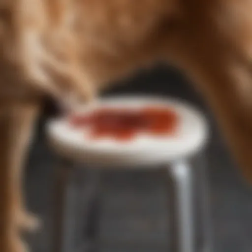 A close-up view of a dog's stool with visible blood, highlighting a health concern.