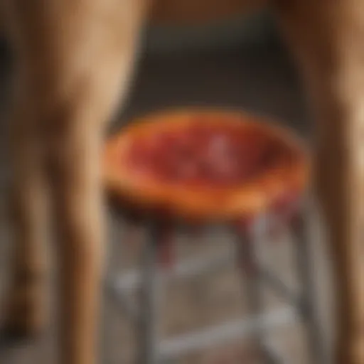 Close-up of a dog's stool showing signs of blood