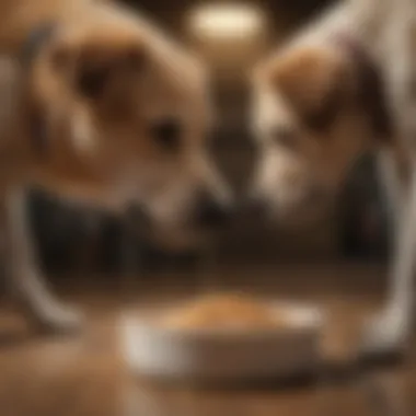 A dog looking distressed with food bowl nearby