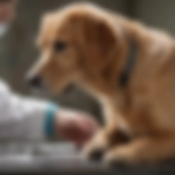 A veterinarian examining a dog