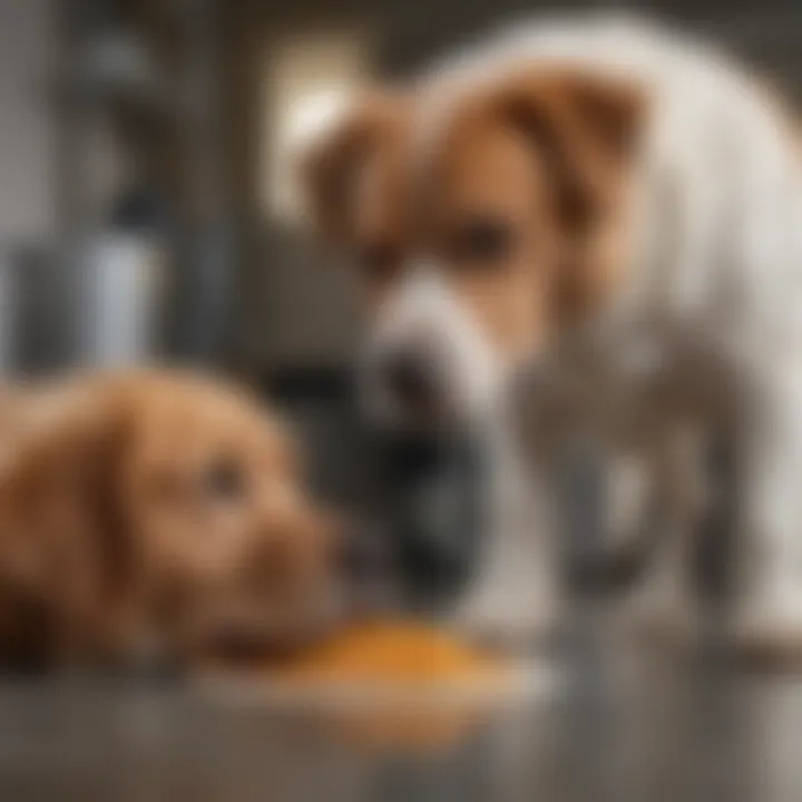 A pet owner administering treatment to a dog, illustrating the care required during recovery.