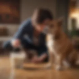 A concerned dog owner examining their pet's health
