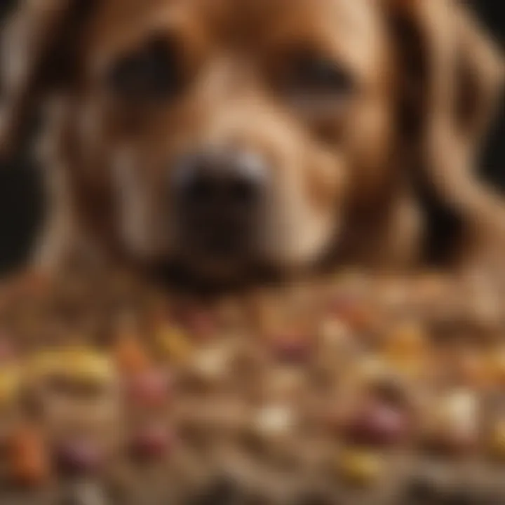 A close-up of dog food, showcasing healthy ingredients that may affect digestion.