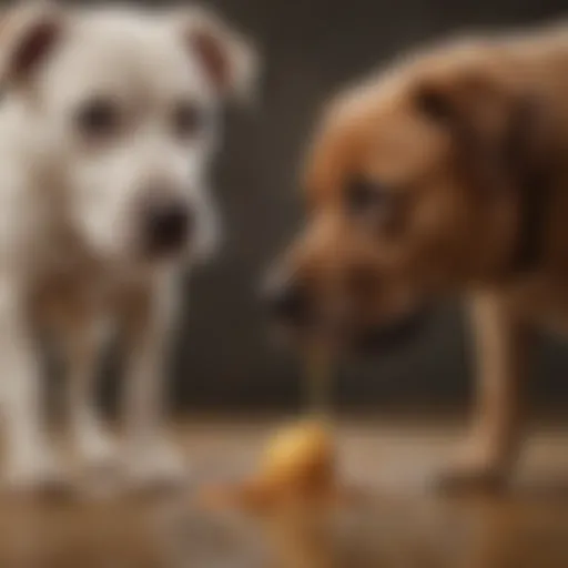 A healthy dog contrasting with a dog showing signs of distress due to diarrhea.