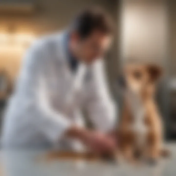 A veterinarian examining a dog with diarrhea, showcasing the importance of professional diagnosis.