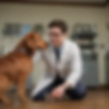 A veterinarian examining a dog, indicating professional care for gastrointestinal issues.