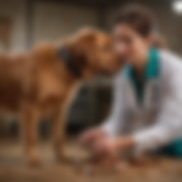 A veterinary professional examining a dog with gastrointestinal issues.