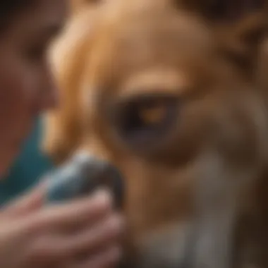 Veterinarian examining a dog's ear with specialized tools