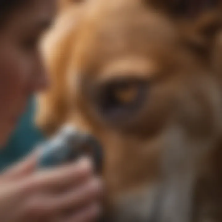 Veterinarian examining a dog's ear with specialized tools