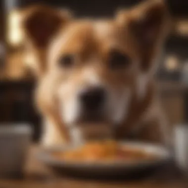 Dog happily eating food