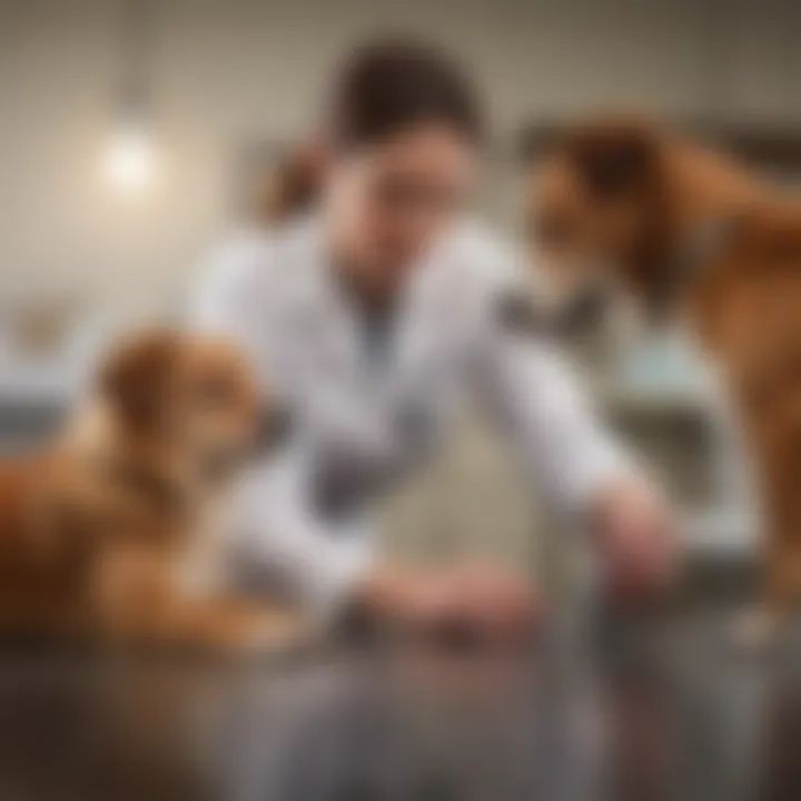 A veterinarian examining a dog