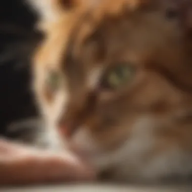 An owner examining their cat's fur for signs of skin conditions