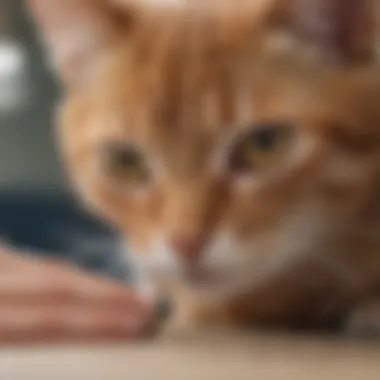 Veterinarian examining a cat with a focus on urinary health check