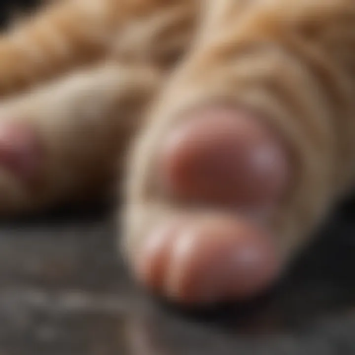 Close-up of a cat's paw showing signs of limping