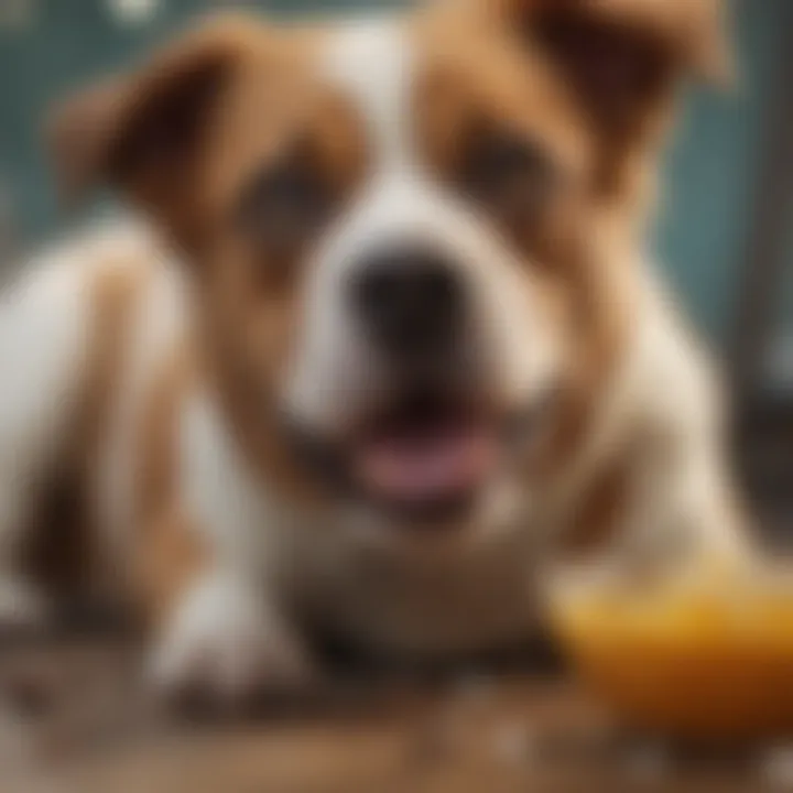 A pet experiencing discomfort, indicating digestive issues.