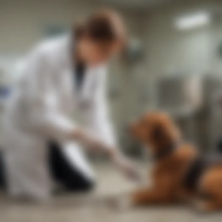 A veterinarian examining a dog in a clinic