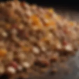 A close-up of pet food showcasing various ingredients