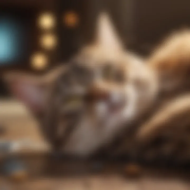 A cat resting in a serene environment, illustrating calmness.