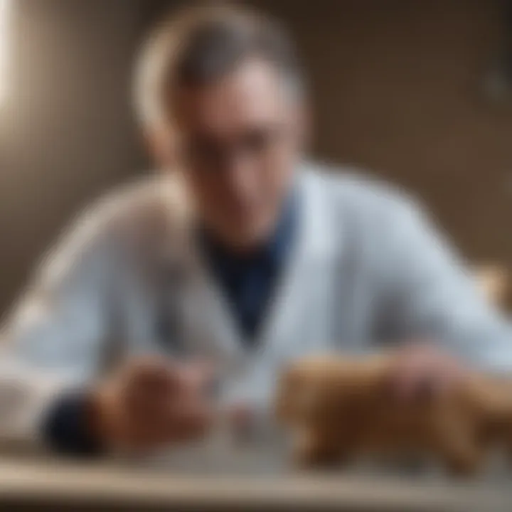 A veterinarian examining a pet, representing the importance of professional care.