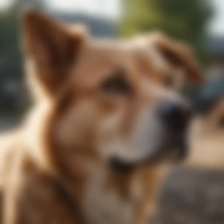 A dog outside with a worried expression