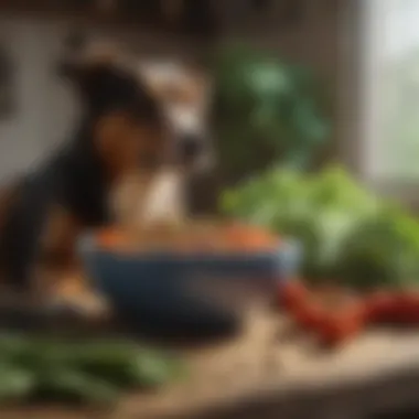 Nutritional Factors Influencing Canine Digestion A bowl of dog food surrounded by fresh vegetables