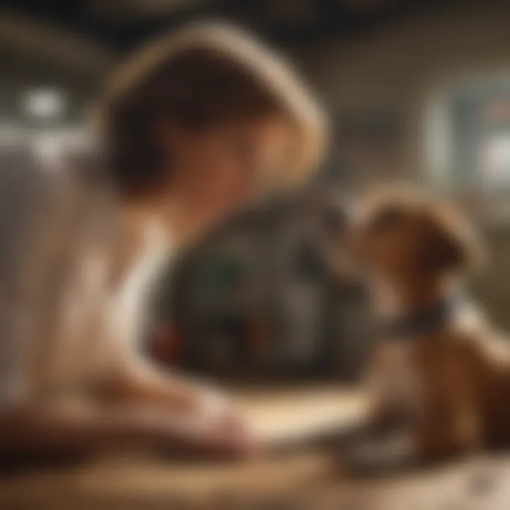 A veterinarian examining a dog