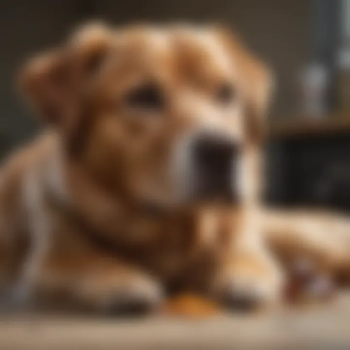 A pet owner providing comfort to a dog showing signs of illness.