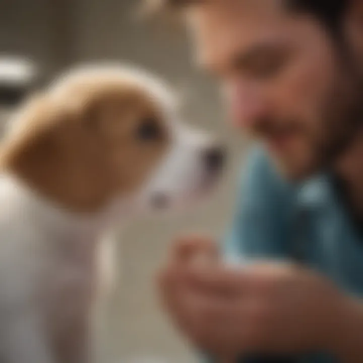 Veterinarian examining a puppy