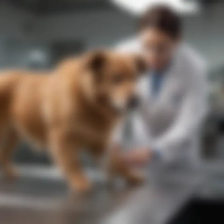 A veterinarian examining an elderly dog for health issues.