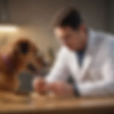 Veterinarian examining a dog for digestive issues