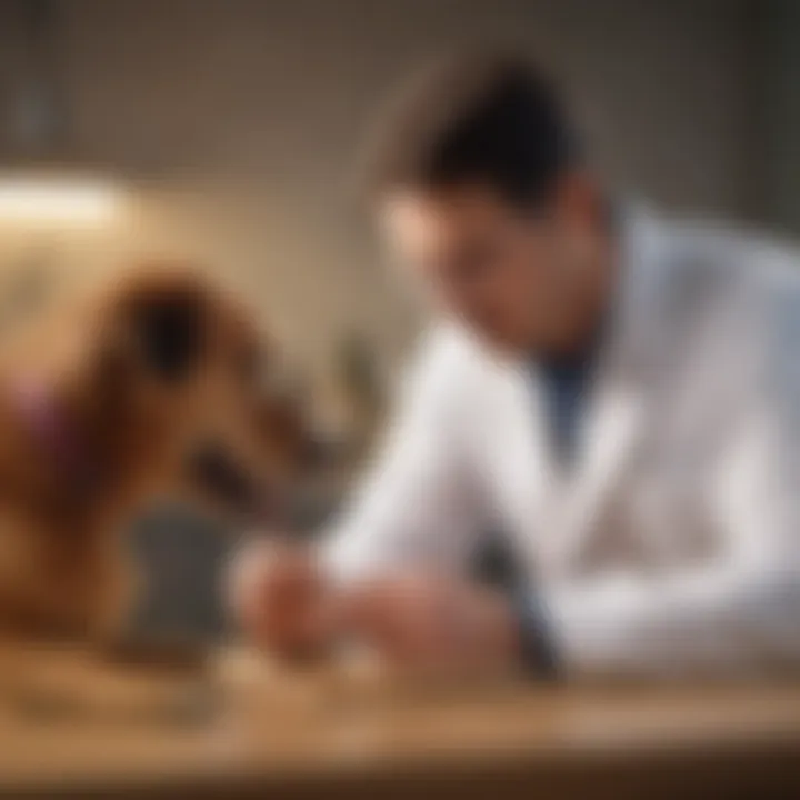 Veterinarian examining a dog for digestive issues