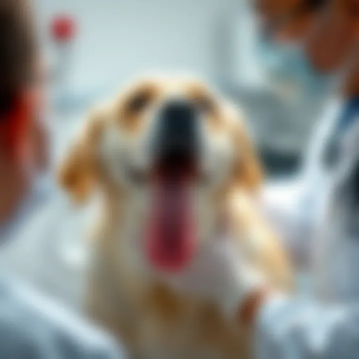 A veterinarian examining a dog