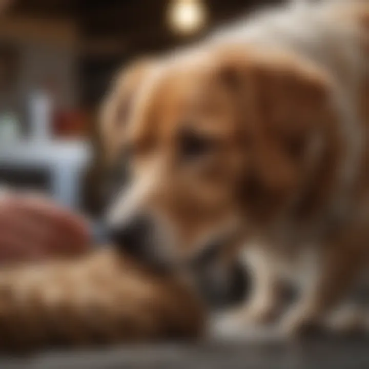 A veterinarian examining an elderly dog