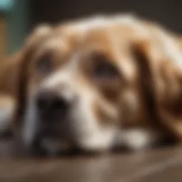 An aging dog resting comfortably