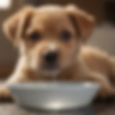 Puppy with a full water bowl