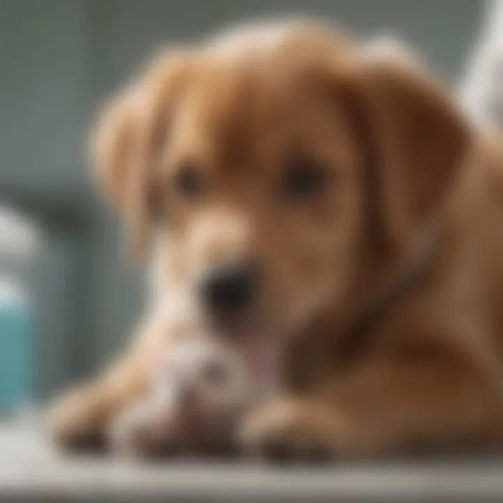 Veterinarian examining a puppy in a clinic