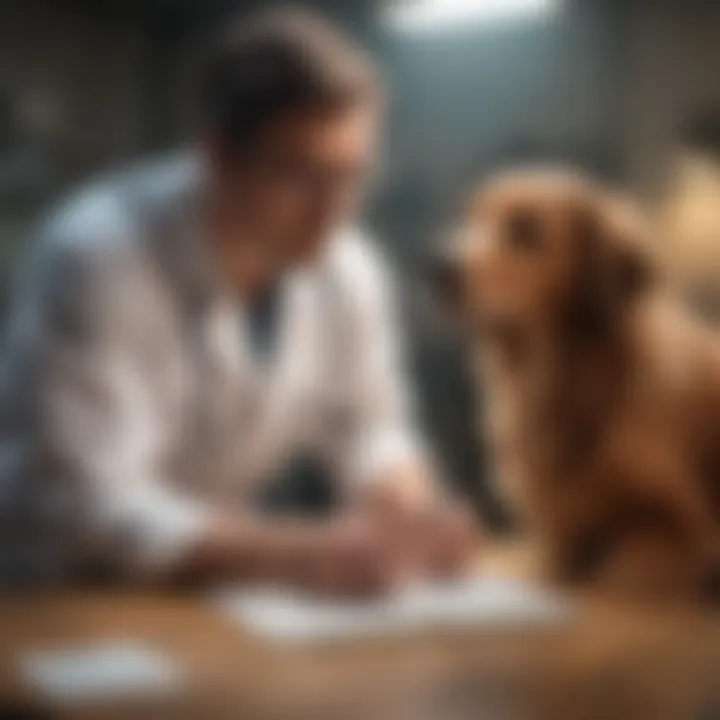 Illustration of a veterinarian examining a dog