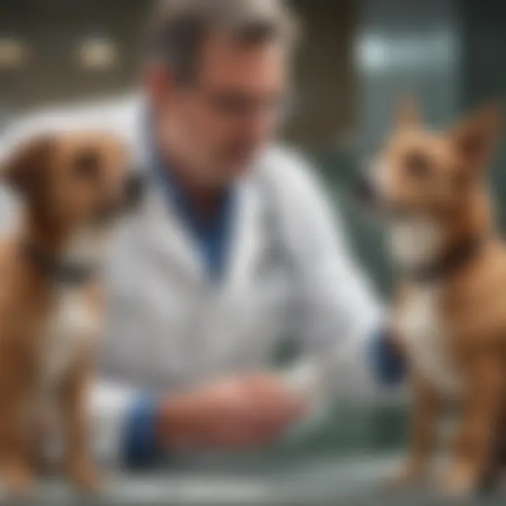 Veterinarian examining a dog in a clinical setting