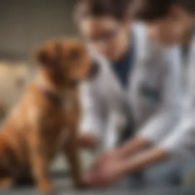 Veterinarian examining a dog in a clinical setting