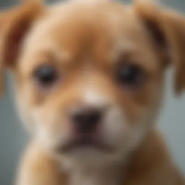 A close-up of a 6-week-old puppy showing signs of discomfort.