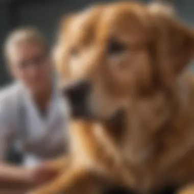 Veterinarian examining a Golden Retriever