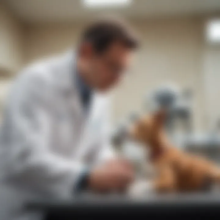 A veterinarian examining a dog in a clinic