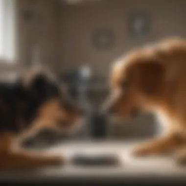 A veterinarian examining a dog in a clinical setting