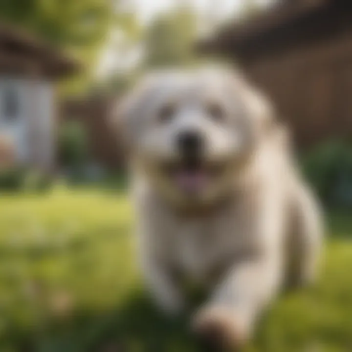 Happy elderly dog playing in the yard