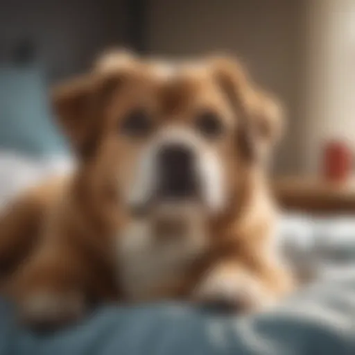 Elderly dog resting comfortably on a bed