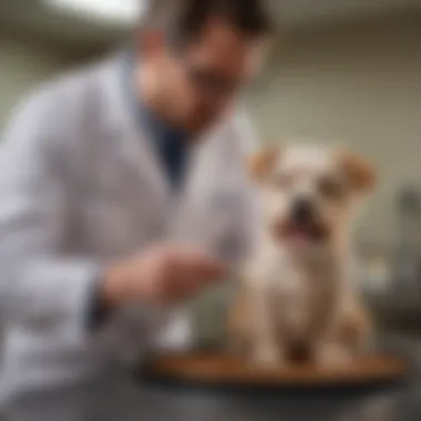 Veterinarian examining a pet with diarrhea symptoms in a clinical setting.