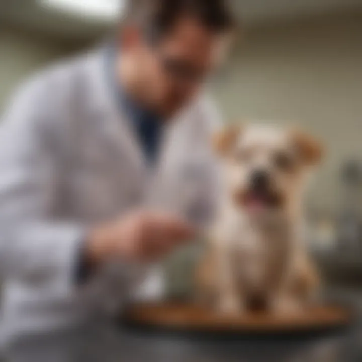 Veterinarian examining a pet with diarrhea symptoms in a clinical setting.